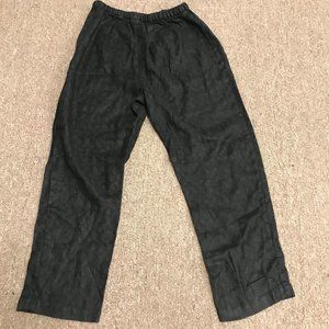 Eileen Fisher black linen textured cropped pants stretch waist S